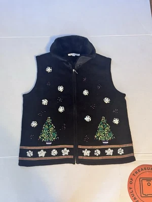 Chaleco Mercer Street Studio Vacaciones Navidad Negro Imitación Piel Cuello Pequeño Grande Foto 1 de 4