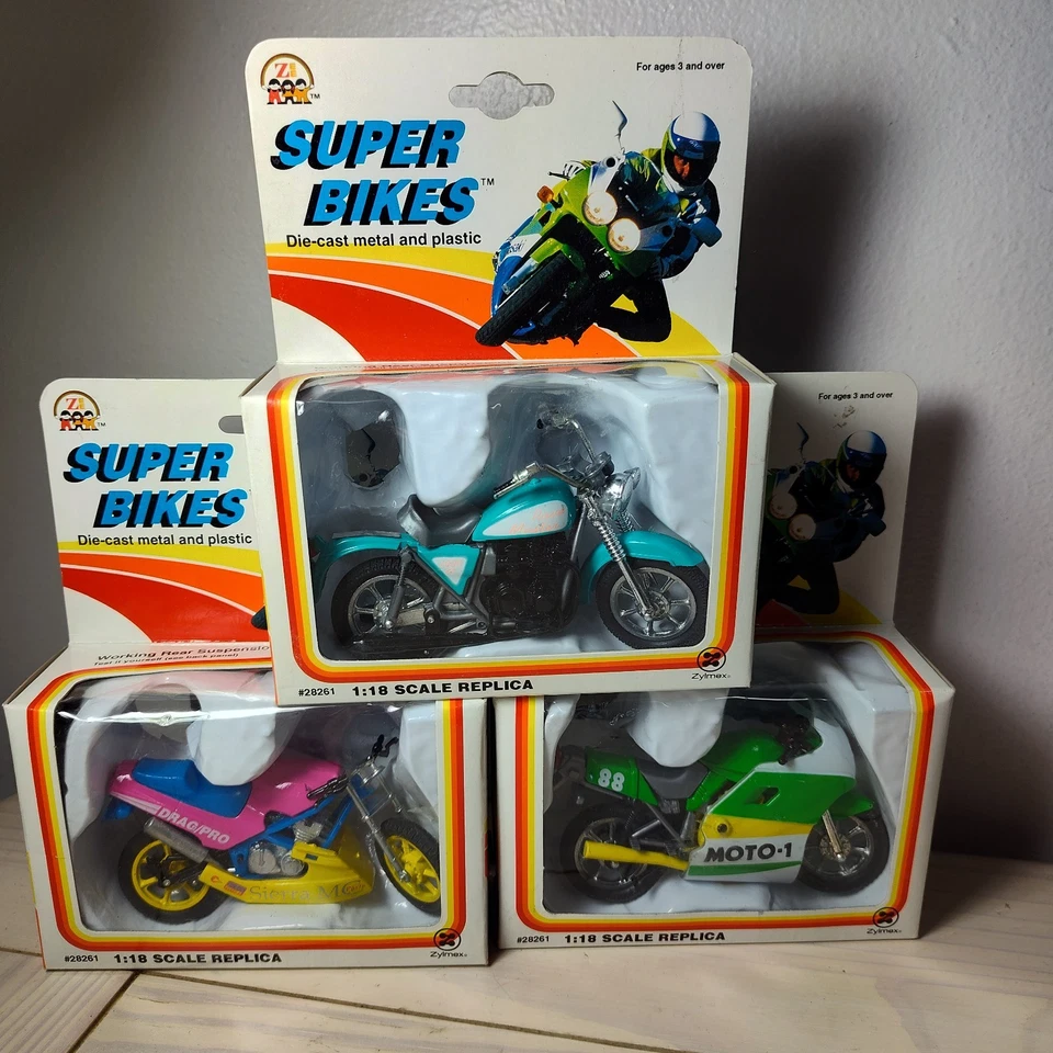 Lote de 3x Motocicletas Diecast Zee Toys 1:18 Años 90 con Caja Original Juguetes Foto 1 de 4