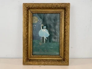 Art Deco Style Ballerina Dancing in Moonlight Painting Framed Signed Evelyn - Picture 1 of 12