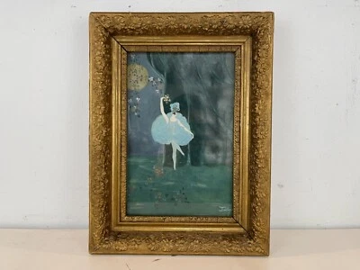 Арт-деко стиль балерина танцы в лунном свете картина в рамке подпись Эвелин - Изображение 1 из 4