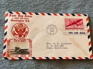 1941 US Military Monoplane First Day Cover Issue Crosby Cachet 6 Cent Air Mail - Picture 1 of 13