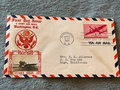 1941 US Military Monoplane First Day Cover Issue Crosby Cachet 6 Cent Air Mail - Image 1 of 4