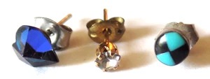 3 Vintage Single Different Stone Silver & Gold Tone Pierced Earrings - Picture 1 of 6
