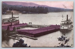 Lake George New York NY Postcard Boat Dock Pier Ferry Boats Adirondack Mts - Picture 1 of 3