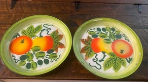 2 Vintage Enamel Granite Ware Fruit Pattern Round Platter 12 Inch Farmhouse Chic - Picture 1 of 8
