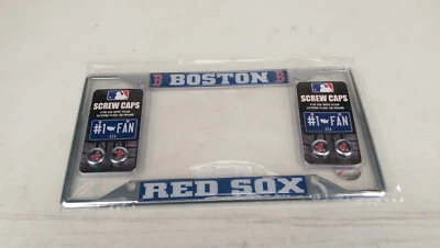 Nuevo 1 marco de matrícula cromado y 4 tapones de rosca de colores MLB Boston Red Sox Foto 1 de 4