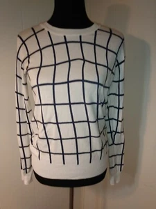 Asymmetrischer Pullover dunkelblau auf weiß graphisch kariert klein modern NERD Achse STEM - Bild 1 von 9