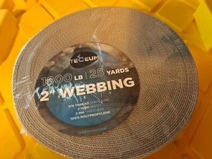 TECEUM 2 INCH WEBBING Grey 1800 LB 25 YARDS 376 THREAD 100% PROPYLENE - Picture 1 of 3