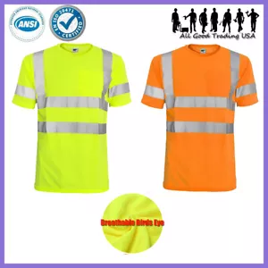 Hi Vis T Shirt ANSI/ISEA Class 3 Road Work Safety Short Sleeve High Visibility03 - Picture 1 of 9