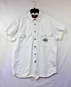 Harley Davidson camicia originale uomo taglia M manica corta bianco denim bottoni a pressione - Foto 1 di 12