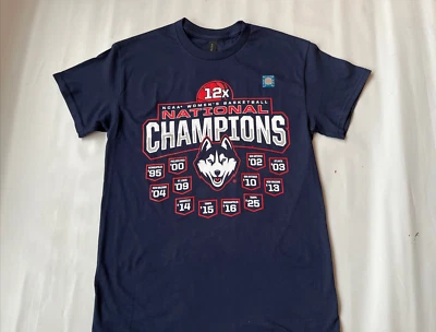UConn Huskies Navy 2025 NCAA WOMEN BASKETBALL  12 NATIONAL CHAMPIONS  T-Shirts - Image 1 of 4
