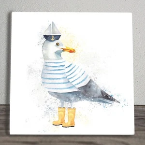 Seagull Get Dressed Ceramic Tile Picture Beach Plaque Sign Wall Art K T Bentley - Picture 1 of 5