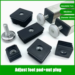 Square Tube Inserts End Caps /Adjustable Table Foot Furniture Leveling Feet/Nuts - Picture 1 of 31