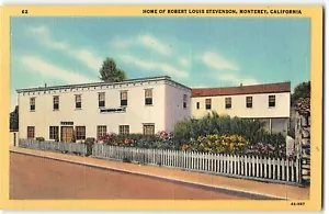 Casa di Robert Louis Stevenson, Monterey, CA - 1934 Stagno cartolina di lino - Foto 1 di 2
