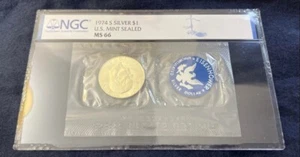 1974 S EISENHOWER SILVER DOLLAR US MINT SEALED BLUE IKE - NGC GRADED MS66!!! - Picture 1 of 2