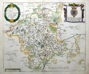 WORCESTERSHIRE WORCESTER BY RICHARD BLOME c1673 GENUINE ANTIQUE ENGRAVED MAP - Picture 1 of 5