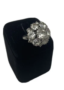 STERLING SILVER  RING WITH CLEAR STONE CLUSTER COSTUME JEWELRY ADJUSTABLE - Picture 1 of 5