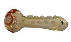 Fancy Fumed Glass Spoon Pipe – Red Flower w/ Marbled Chamber | 5" - Picture 1 of 3
