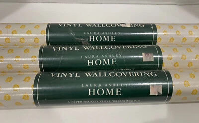 LAURA ASHLEY HOME 3 rolls VINTAGE VINYL WALLCOVERING (Yellow Leaf White 466761) - Image 1 of 4