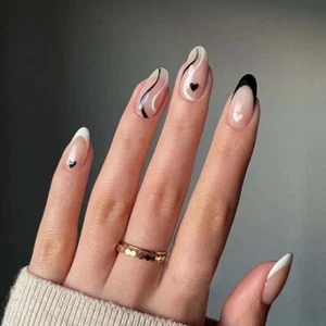 Artificial Wearable Nail Tips French Stiletto Fake Nails Almond False Nails - Picture 1 of 11