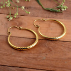 14k Gold Plated Tribal Handmade Textured Hoop Classic Round Earrings For Women