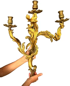 ANTIQUE FRENCH CANDLE SCONCE BRONZE ORMOLU ROCOCO LOUIS XVI STYLE 60 cms 1900s - Picture 1 of 22