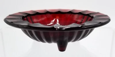 Ruby Red Glass Ashtray Cranberry 4" D Footed Trinket Dish Cigarette Incense - Image 1 of 4