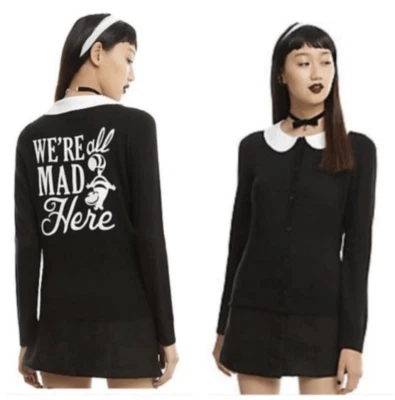 Disney Peter Pan Collar We Are All Mad Here Alice In Wonderland Cardigan Sweater - Image 1 of 4