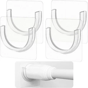Paquete de 4 soportes para varillas de ducha con adhesivo fuerte, barra de cortina de ducha sin perforación Ho - Imagen 1 de 2