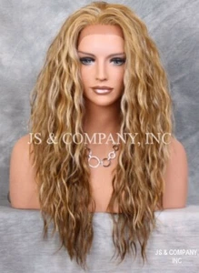 Echthaar Mischung HEAT OK Full Lace Front Perücke gewellt lang NGFT Blond Mix 2216 - Bild 1 von 6