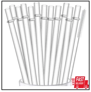 12 Pack Reusable Hard Plastic Clear Straws 10.5 inch Tumbler Straws wit - Picture 1 of 3