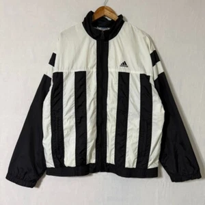 Vintage 90s Adidas Track Jacket L Black White Striped Zip Windbreaker Referee - Picture 1 of 12