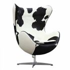 Arne Jacobsen Inspired Cowhide Swivel Egg Chair Aluminum Base Cow Hide Fur Hair 