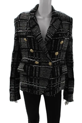 Blazer Balmain Mujer Negro Cuadros Cuello Botón Manga Larga Talla 38 Foto 1 de 4