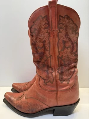 Botas Lucchese Borgonha Couro Vermelho Cowboy Ranch Femininas Tamanho 9B 40 PARA REPARO - Imagem 1 de 4