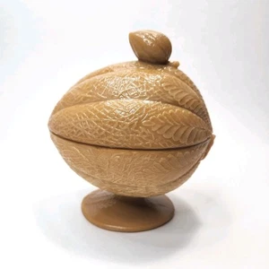 L.E. Smith Martha By Mail Caramel Brown Slag Glass Melon Covered Dish - Picture 1 of 19