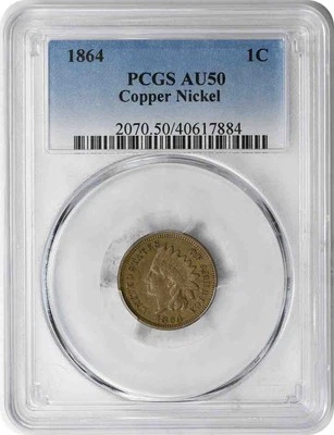 1864 Indian Cent Copper Nickel AU50 PCGS - Image 1 of 2