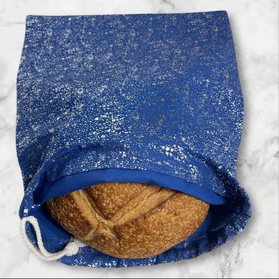 Рождественский синий и серебряный хлопковый льняной мешок для хлеба ручной работы, хранение бусин закваски - Изображение 1 из 4