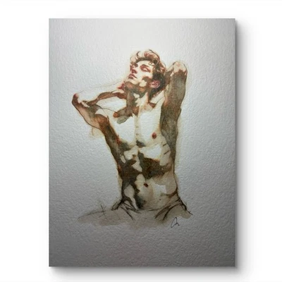 Original 8x10 Figura Masculina Retrato Acuarela Pintura Sobre Papel Pesado Foto 1 de 3