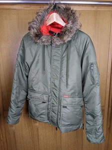 Superdry Parka Coat Women S Green Short Hooded Fur Trim Winter Jacket Casual - Picture 1 of 15