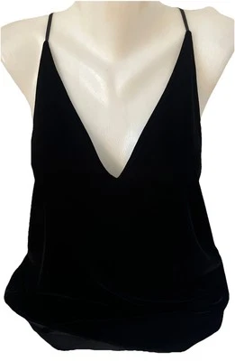 Elizabeth and James Womens Sleeveless Top Halter Velvet  V Neck Black Medium NEW - Image 1 of 4
