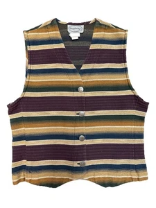 VTG  Stonebridge Tapestry Southwestern Striped Aztec Vest Button Earth Tones M - Picture 1 of 7
