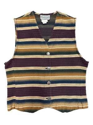VTG  Stonebridge Tapestry Southwestern Striped Aztec Vest Button Earth Tones M - Image 1 of 4