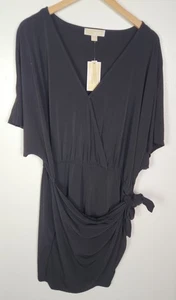 Michael Kors Damen Gr. 3X schwarz Faux Wickel Kurzarm Kleid Neu mit Etikett - Bild 1 von 6