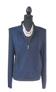 St John Collection Jacket 8 Marie Gray Blue Front Cable Knit Sweater Cardigan M - Picture 1 of 8