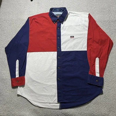 Chaps Ralph Lauren Shirt Mens Large Colorblock USA Flag Button Down Vintage - Image 1 of 4