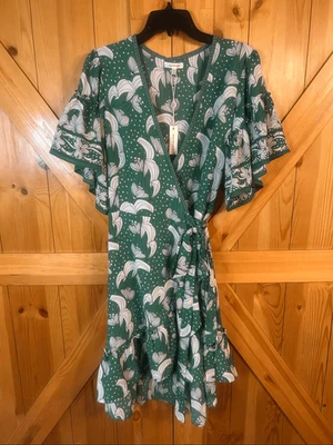 Vestido Max Studio Floral Verde Volantes Crepé Alto Bajo Corbata Envolvente Nuevo con Etiquetas Talla Grande (597 Foto 1 de 4