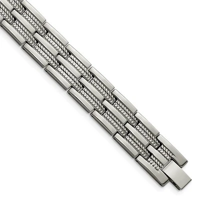 Men's 14mm Titanium Polished & Textured Link Bracelet, 8.5 Inch - Image 1 of 4
