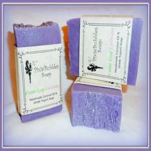 Handmade Men's Soap PixieBubbles CEDAR LEAF LAVENDER Coconut Oil & Greek Yogurt - Picture 1 of 5
