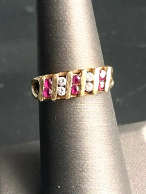 14K  YELLOW GOLD DIAMOND AND RED SPINEL RING SIZE 5.5 - Image 1 of 4